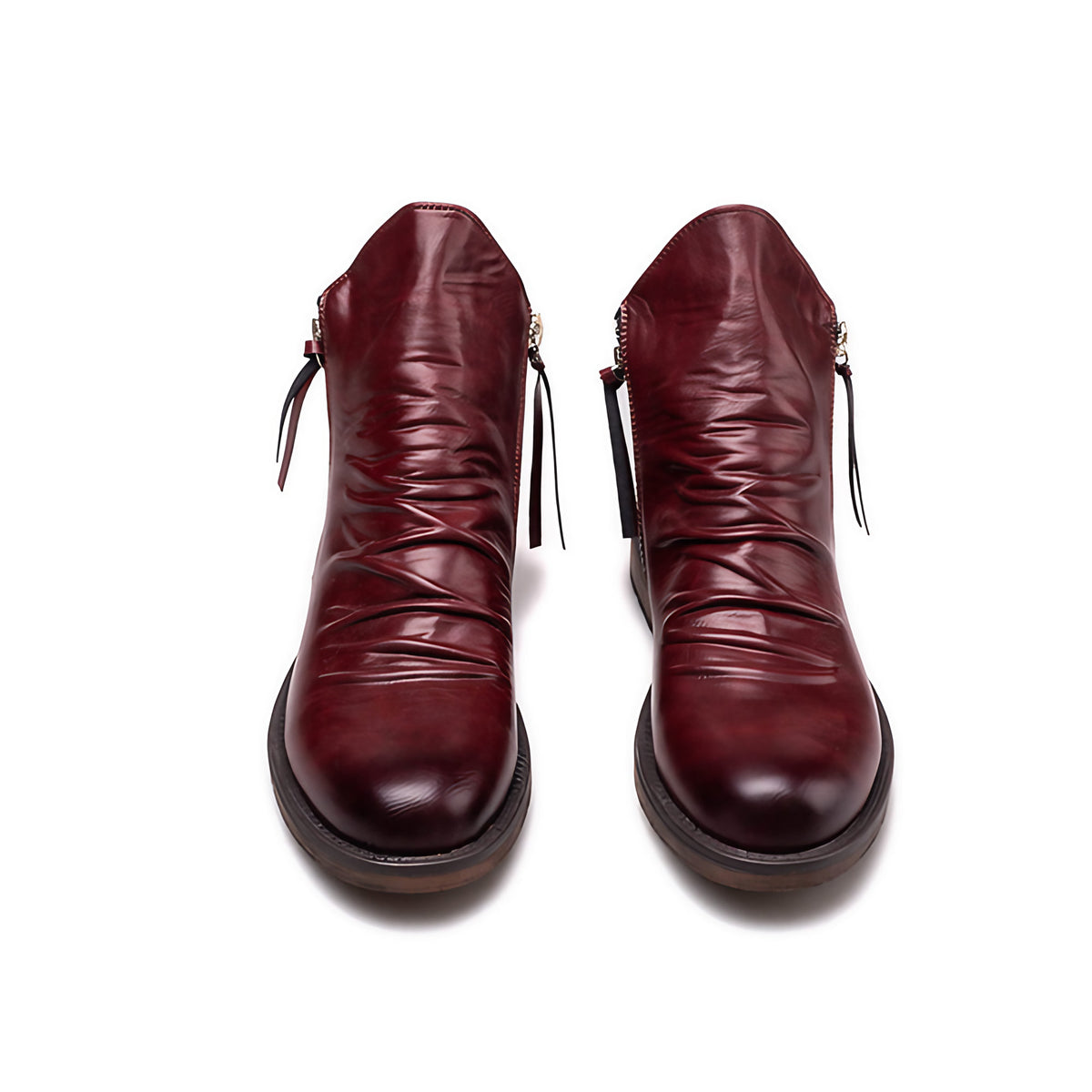 Bottines homme à zip latéral, semelle caoutchouc antidérapante, rouge vin