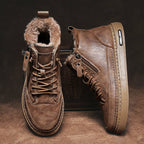 Bottines homme d'hiver doublées, lacets et zip latéral, kaki