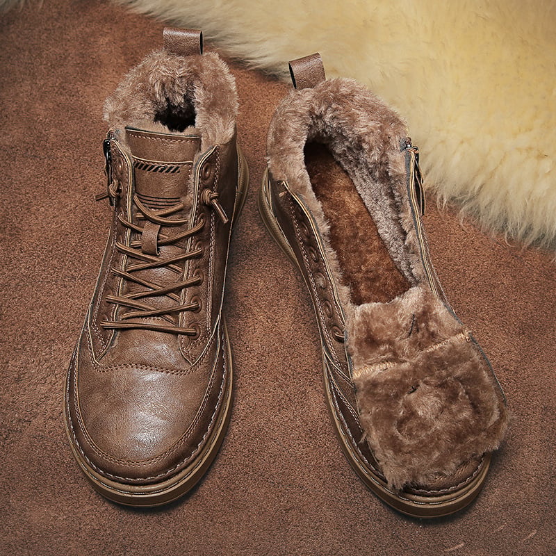 Bottines homme d'hiver doublées, lacets et zip latéral
