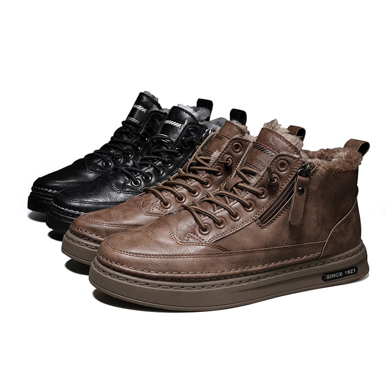 Bottines homme d'hiver doublées, lacets et zip latéral
