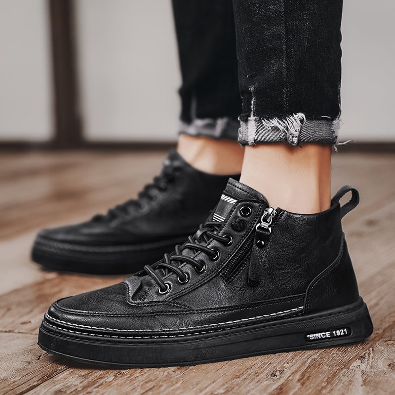 Bottines homme d'hiver doublées, lacets et zip latéral