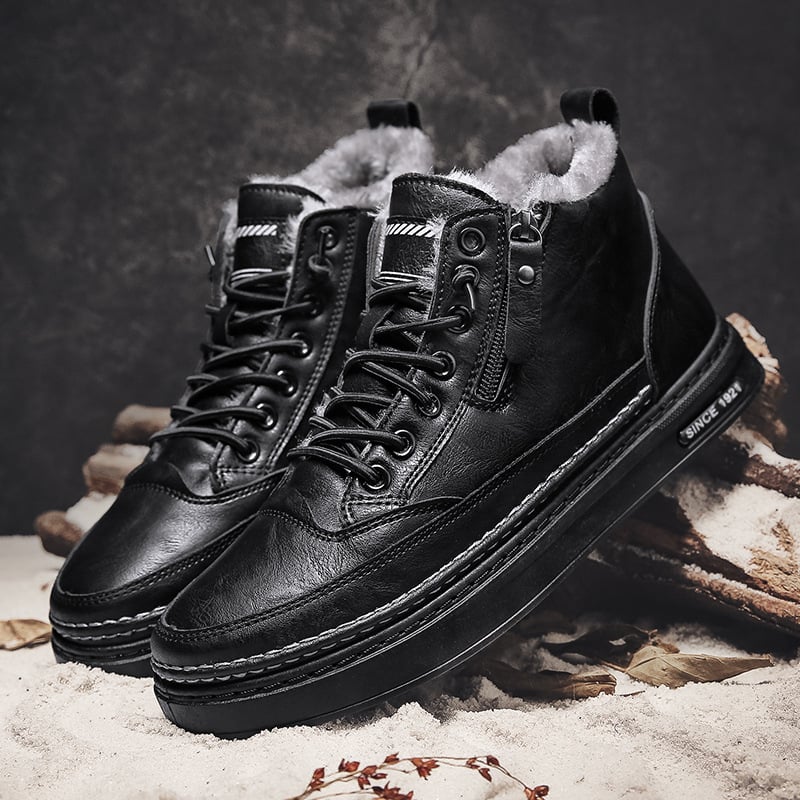 Bottines homme d'hiver doublées, lacets et zip latéral, noir
