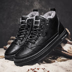 Bottines homme d'hiver doublées, lacets et zip latéral, noir