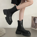 Bottines femme noires à talon carré, en similicuir