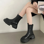 Bottines femme noires à talon carré, en similicuir