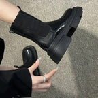 Bottines femme noires à talon carré, en similicuir