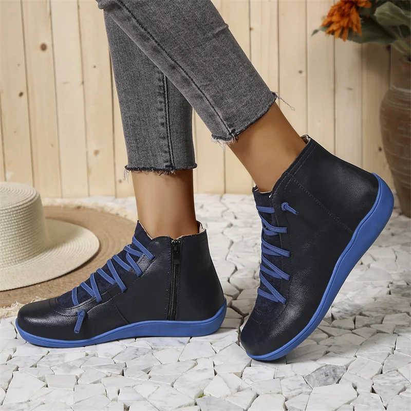 Bottines orthopédiques femme à lacets, chaussant large, 5 coloris, bleu