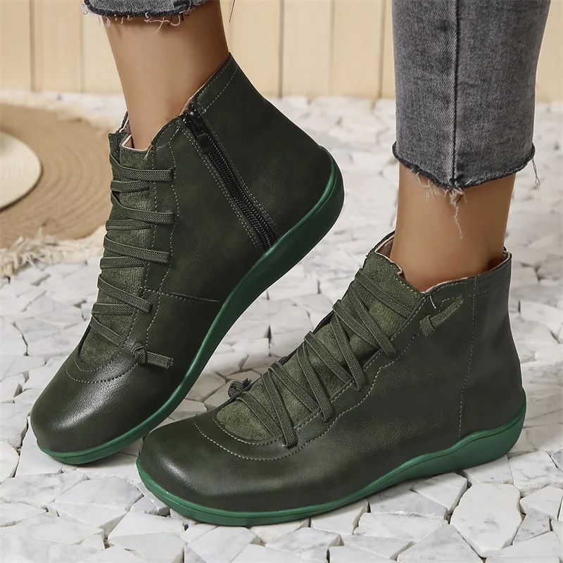 Bottines orthopédiques femme à lacets, chaussant large, 5 coloris, vert