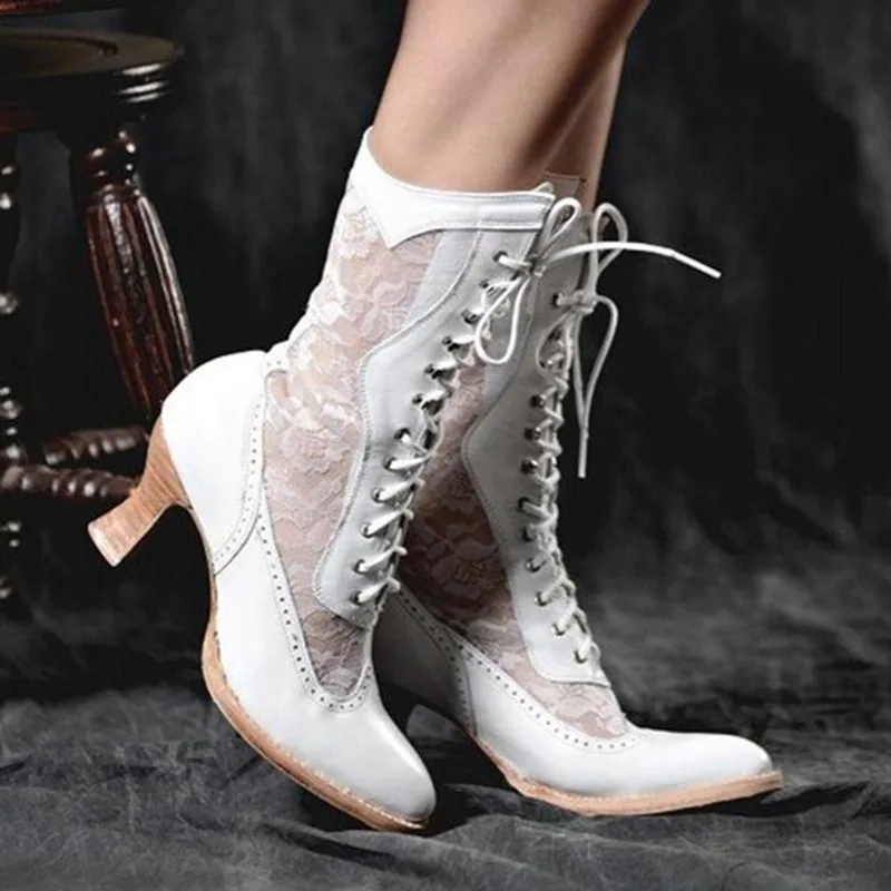 Bottines femme style vintage, blanc ou noir, du 34 au 43, blanc