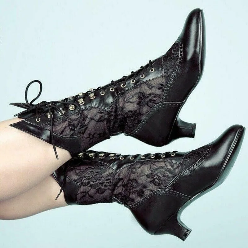 Bottines femme style vintage, blanc ou noir, du 34 au 43