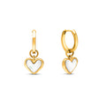 Créoles dorées femme à pendentif cœur en quartz blanc, doré