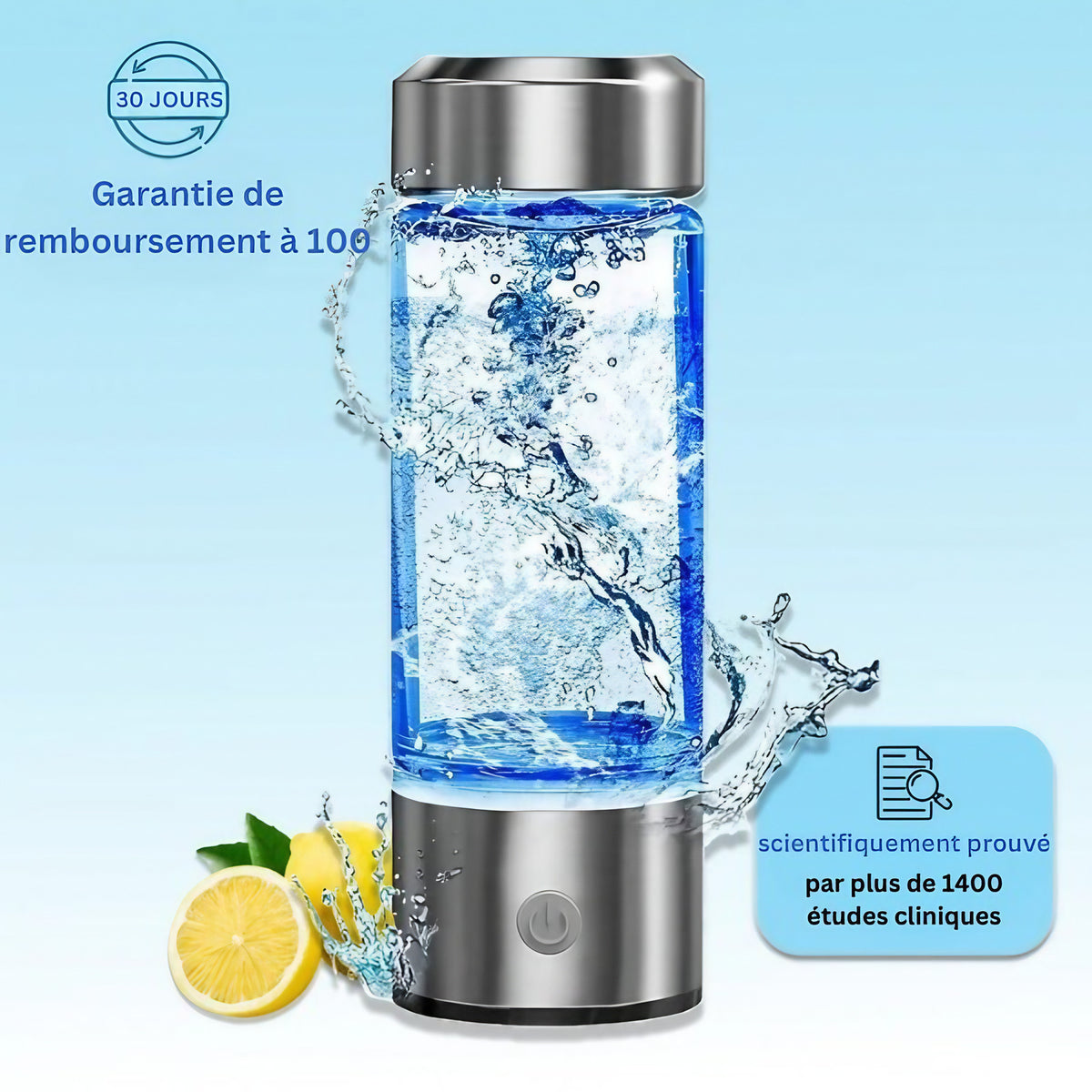 Gourde à hydrogène par électrolyse, format portable