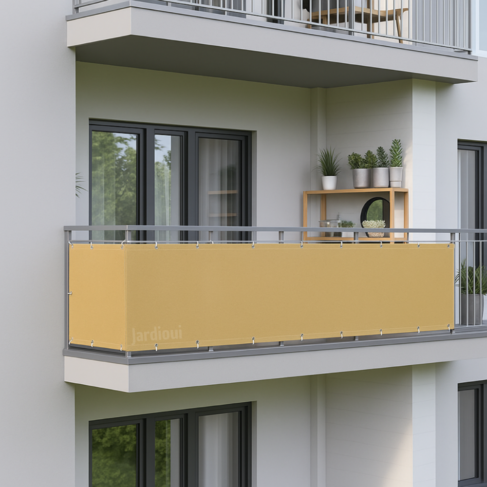 Brise-vue de balcon en polyester enduit, quatre dimensions, sable