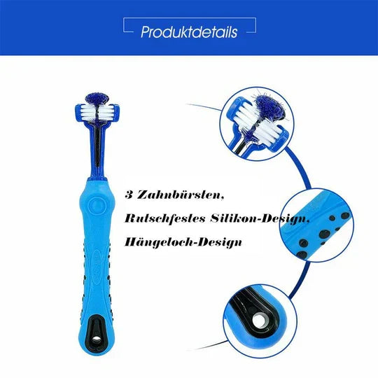 Brosse à dents pour chien à trois têtes, cinq coloris