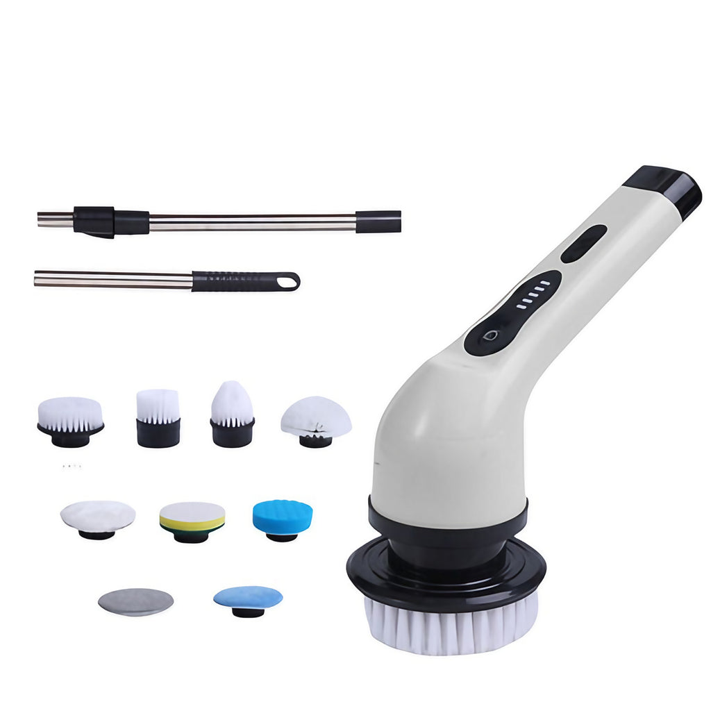 Brosse de nettoyage électrique sans fil, 9 embouts interchangeables, blanc