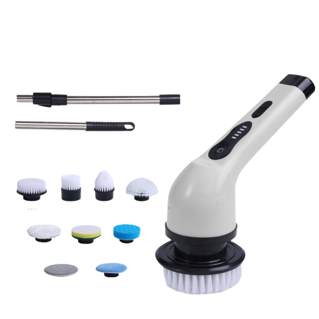 Brosse de nettoyage électrique sans fil, 9 embouts interchangeables, blanc