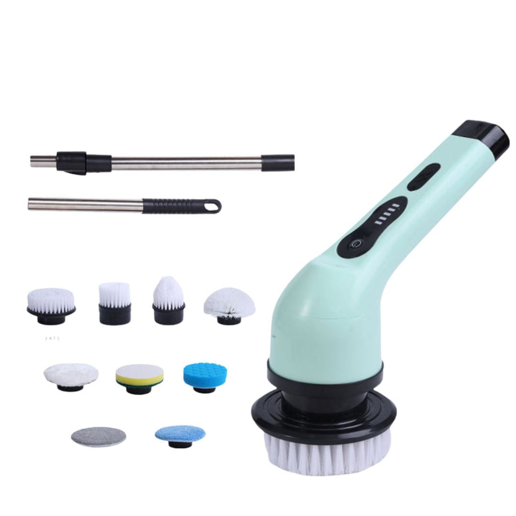 Brosse de nettoyage électrique sans fil, 9 embouts interchangeables, vert