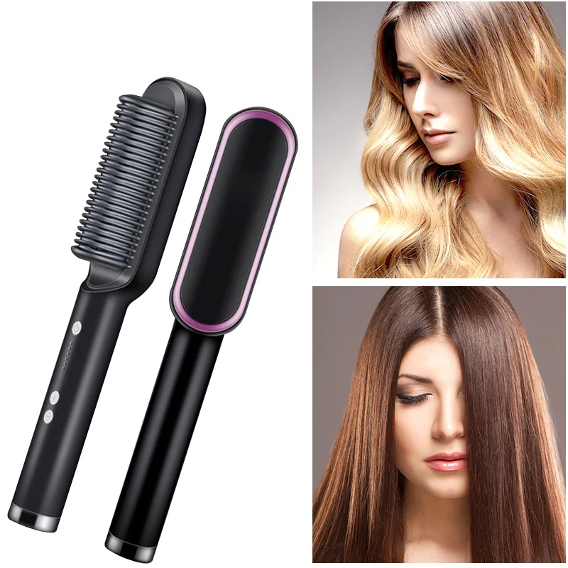 Brosse lissante chauffante à température réglable, trois coloris