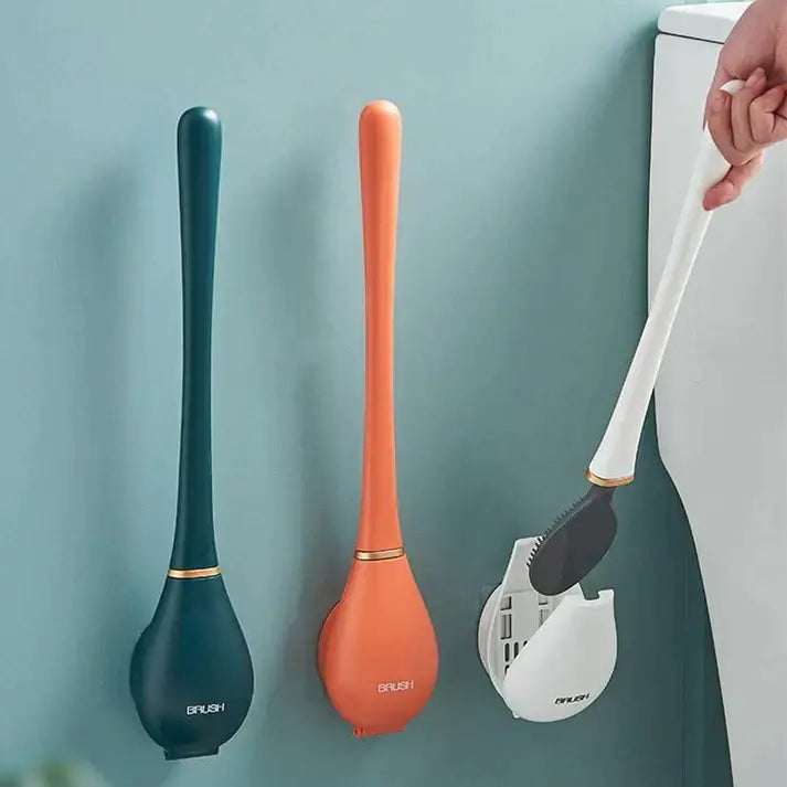 Brosse WC en silicone à tête plate, support adhésif mural