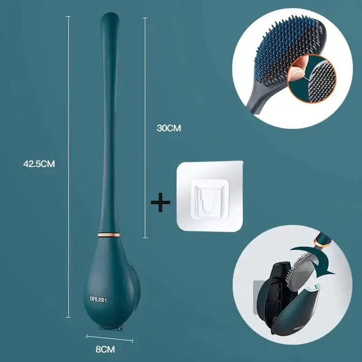 Brosse WC en silicone à tête plate, support adhésif mural, bleu roi