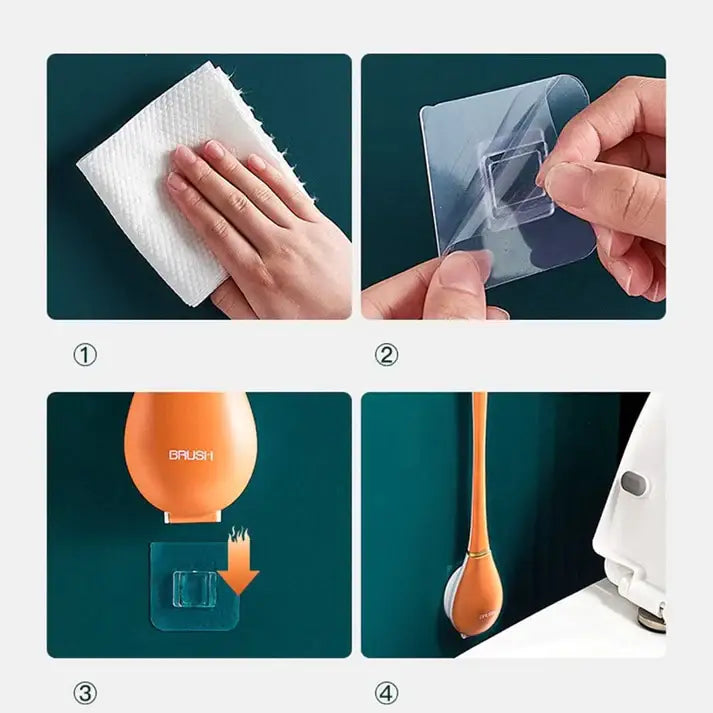 Brosse WC en silicone à tête plate, support adhésif mural