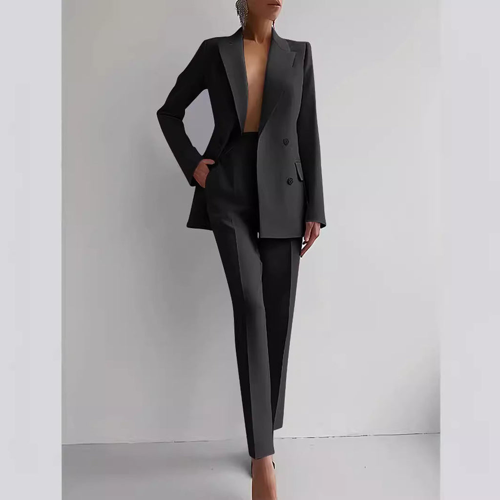 Ensemble blazer et pantalon slim femme, huit coloris, noir
