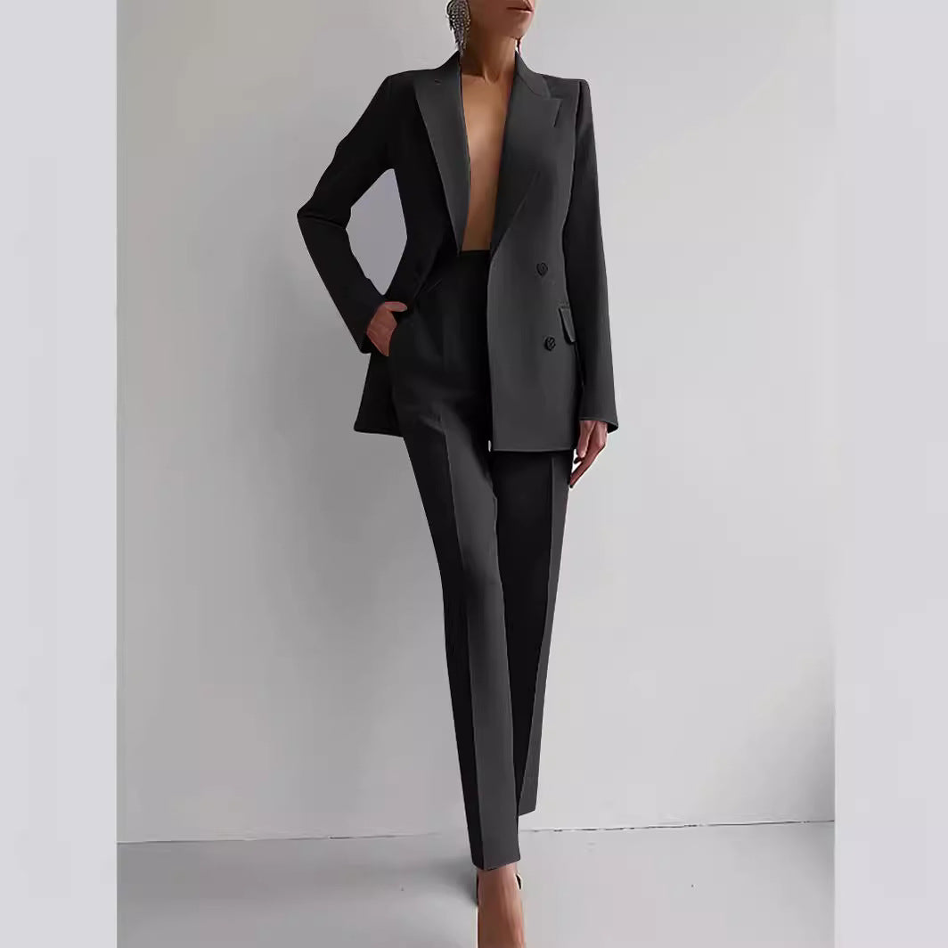 Ensemble blazer et pantalon slim femme, huit coloris, noir