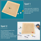 Jeu de multiplication en bois : plateau, 100 cartes et 2 dés