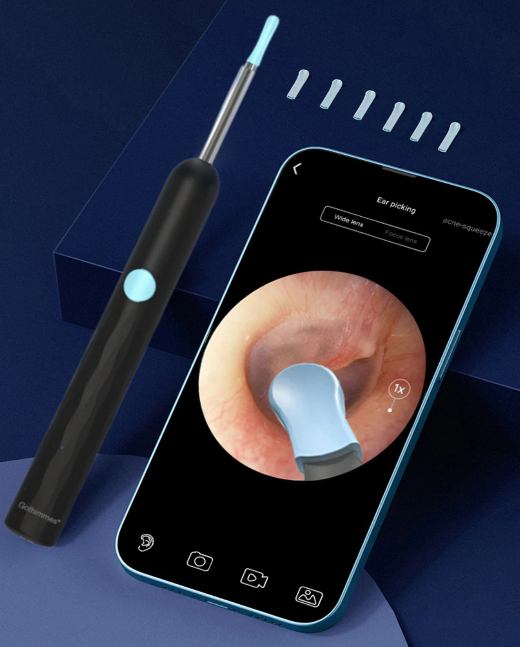 Caméra pour oreilles HD avec 6 LED, application Wi-Fi, étanche IP67