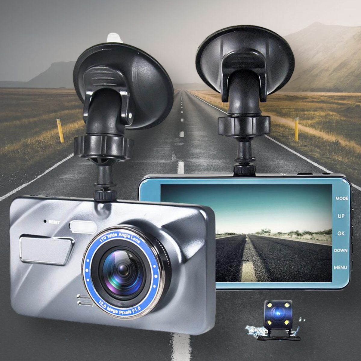 Dashcam avant et arrière 1080P, vision nocturne, écran 4 pouces