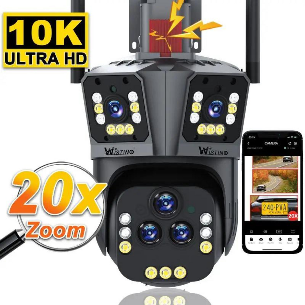Caméra de surveillance WiFi 20 MP, zoom optique x20, cinq objectifs