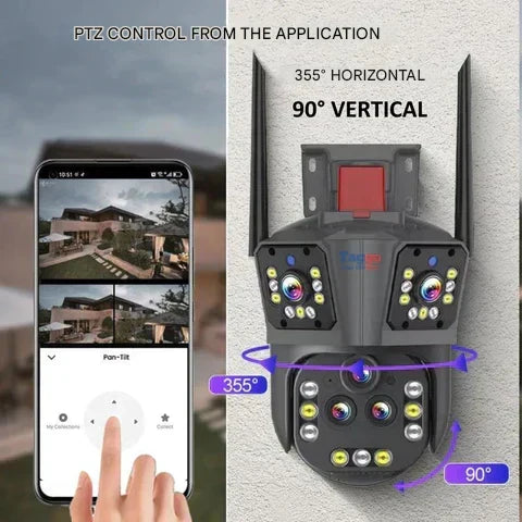 Caméra de surveillance WiFi 20 MP, zoom optique x20, cinq objectifs