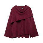 Cape femme asymétrique à col écharpe, coupe oversize, bordeaux