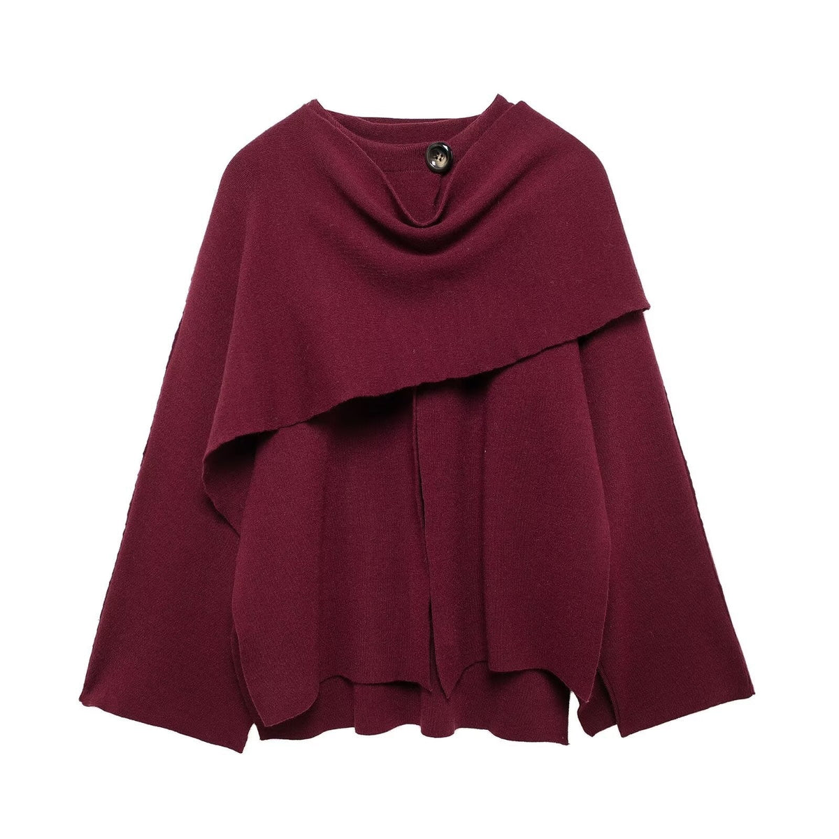 Cape femme asymétrique à col écharpe, coupe oversize, bordeaux