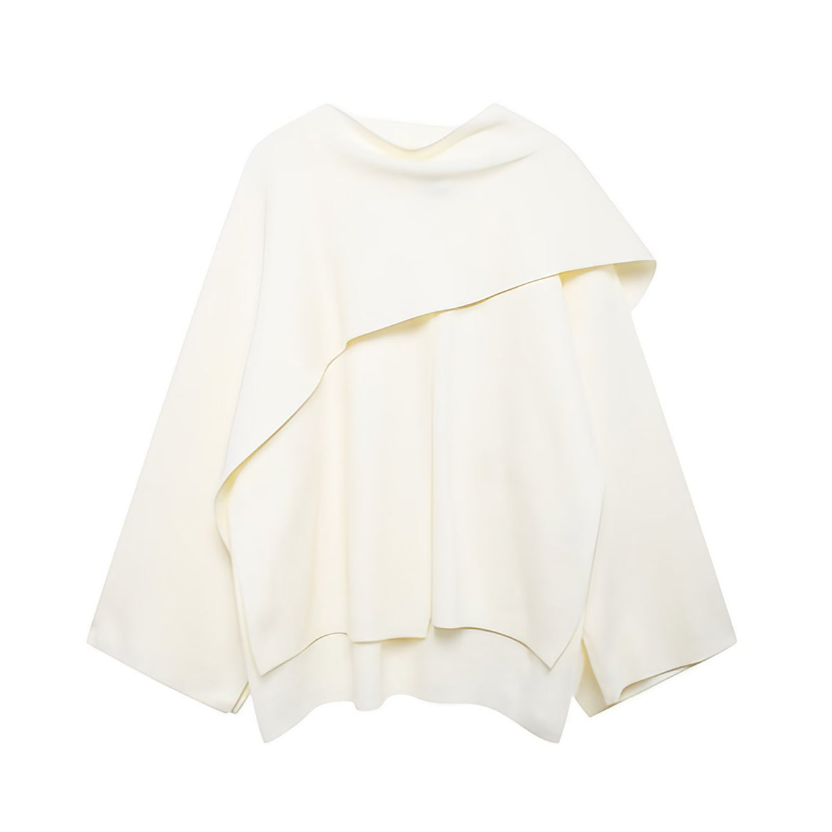 Cape femme asymétrique à col écharpe, coupe oversize, ivoire
