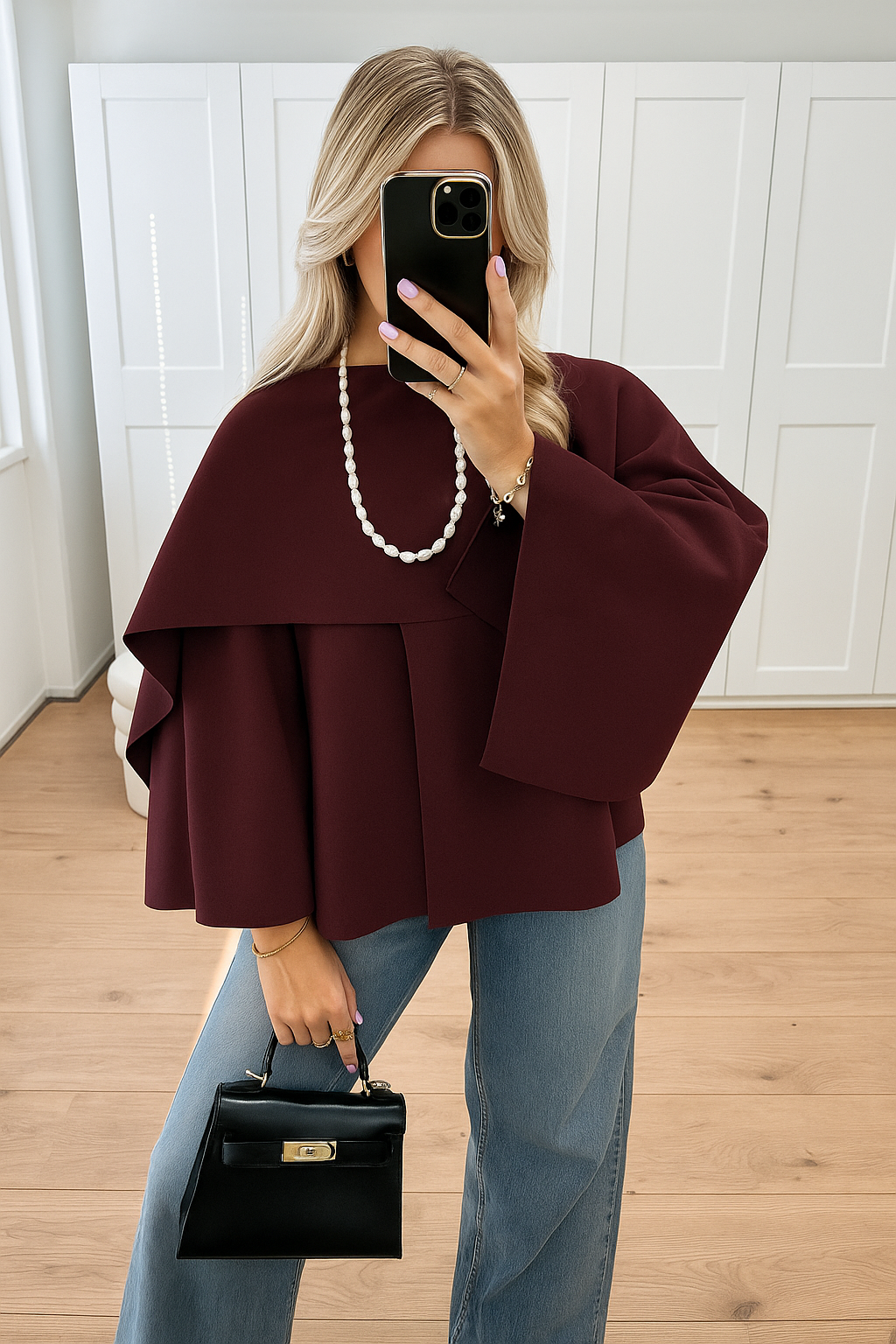 Cape femme asymétrique à col écharpe, coupe oversize