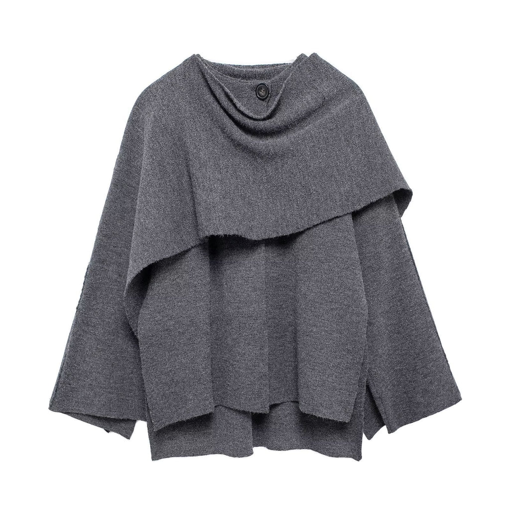 Cape femme asymétrique à col écharpe, coupe oversize, gris