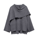 Cape femme asymétrique à col écharpe, coupe oversize, gris