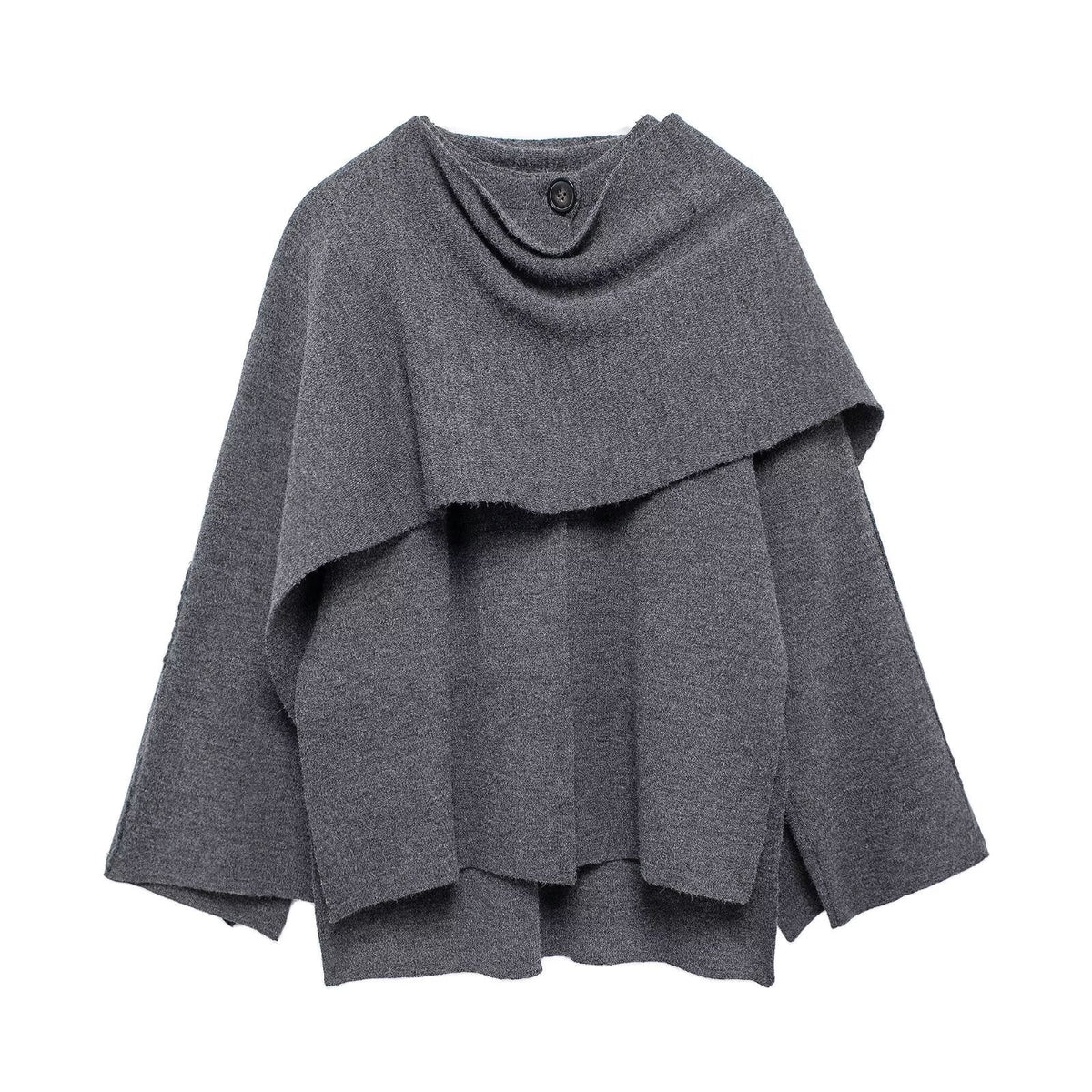 Cape femme asymétrique à col écharpe, coupe oversize, gris