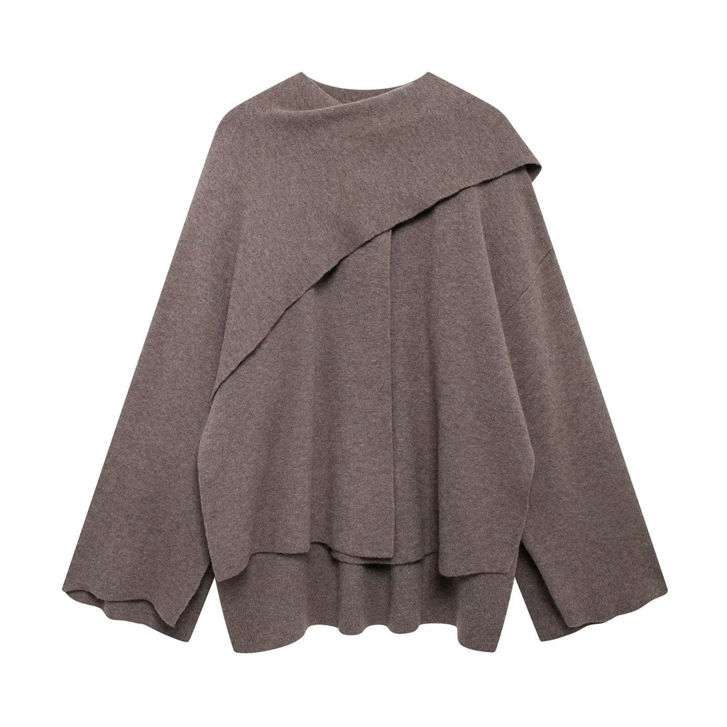Cape femme asymétrique à col écharpe, coupe oversize, beige