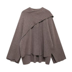 Cape femme asymétrique à col écharpe, coupe oversize, beige