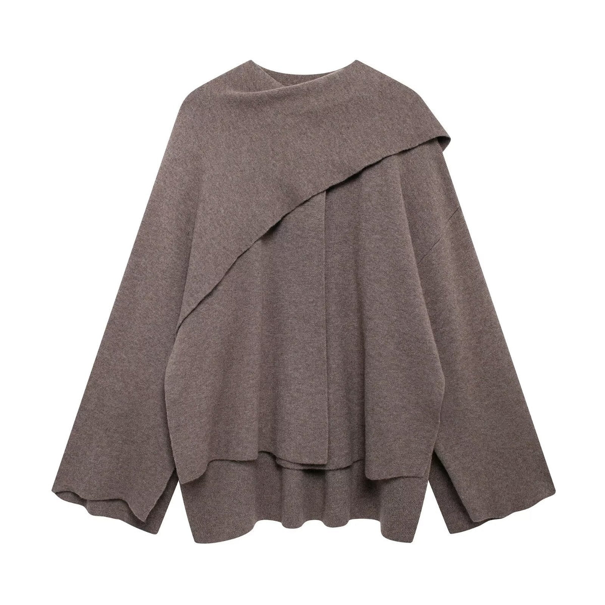 Cape femme asymétrique à col écharpe, coupe oversize, beige