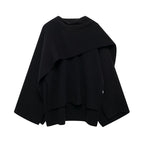 Cape femme asymétrique à col écharpe, coupe oversize, noir