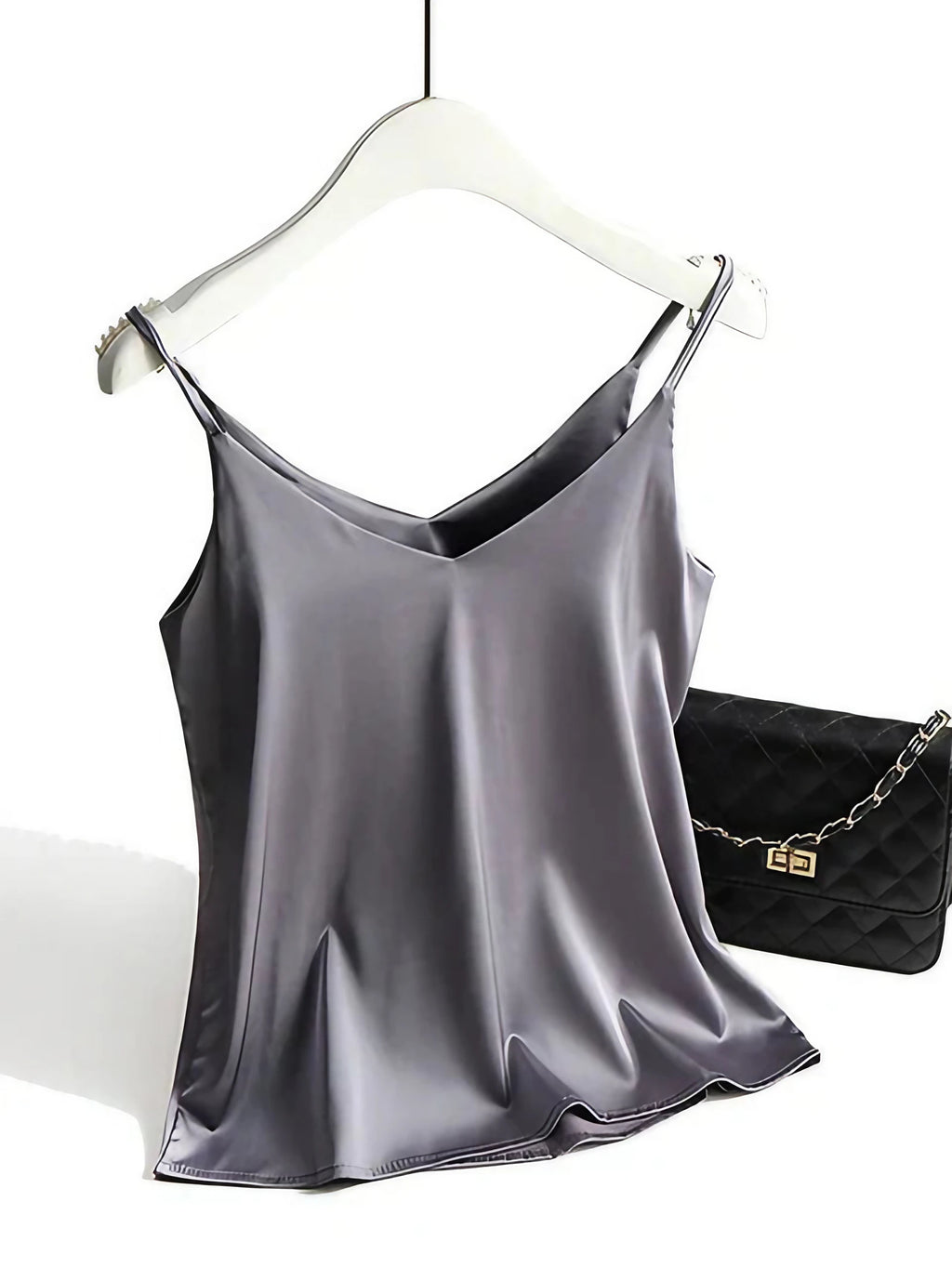 Caraco femme col V, bretelles fines réglables, coupe fluide, gris