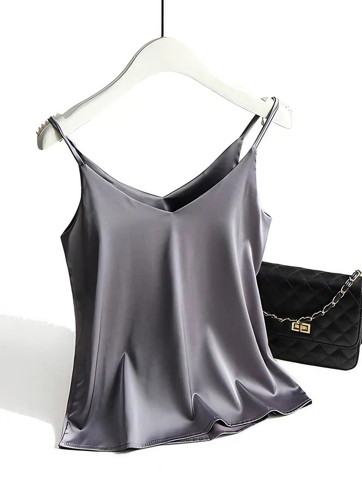 Caraco femme col V, bretelles fines réglables, coupe fluide, gris