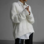Cardigan femme col V ample et boutonné, du S au XL, blanc