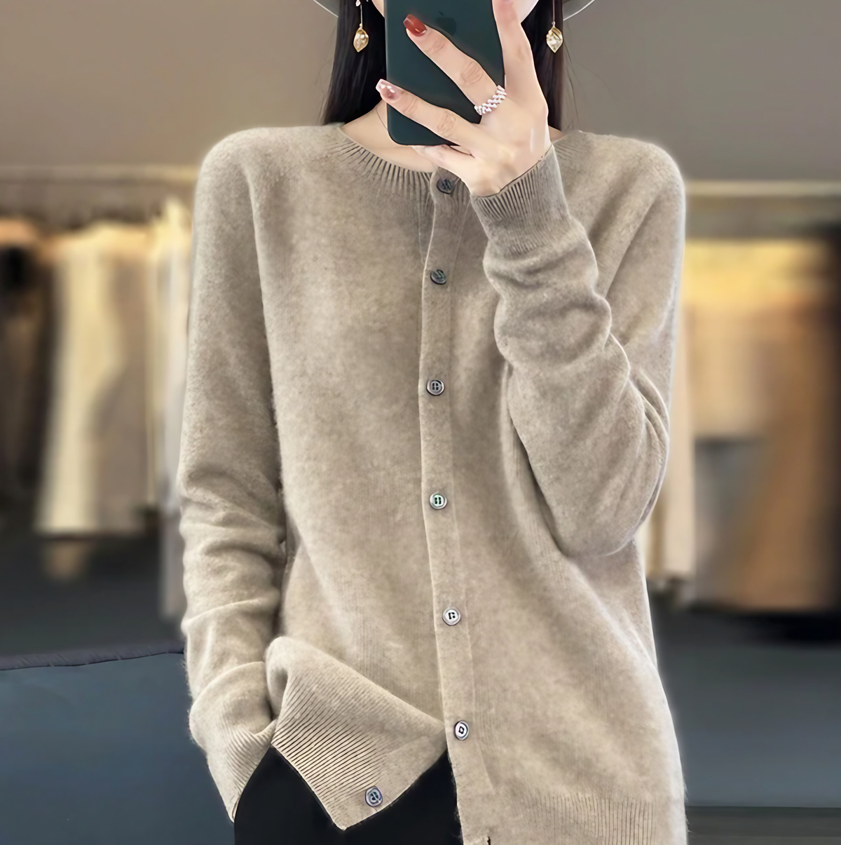 Cardigan femme col rond boutonné, neuf coloris, du S au 2XL, marron