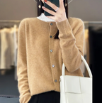 Cardigan femme col rond boutonné, neuf coloris, du S au 2XL, camel