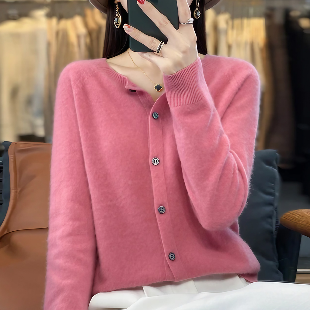 Cardigan femme col rond boutonné, neuf coloris, du S au 2XL, rose