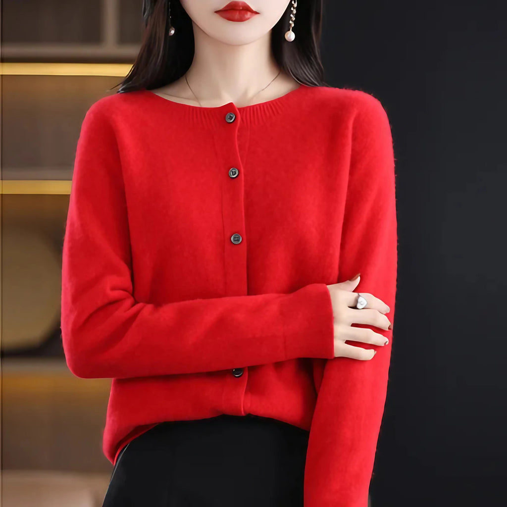 Cardigan femme col rond boutonné, neuf coloris, du S au 2XL, rouge